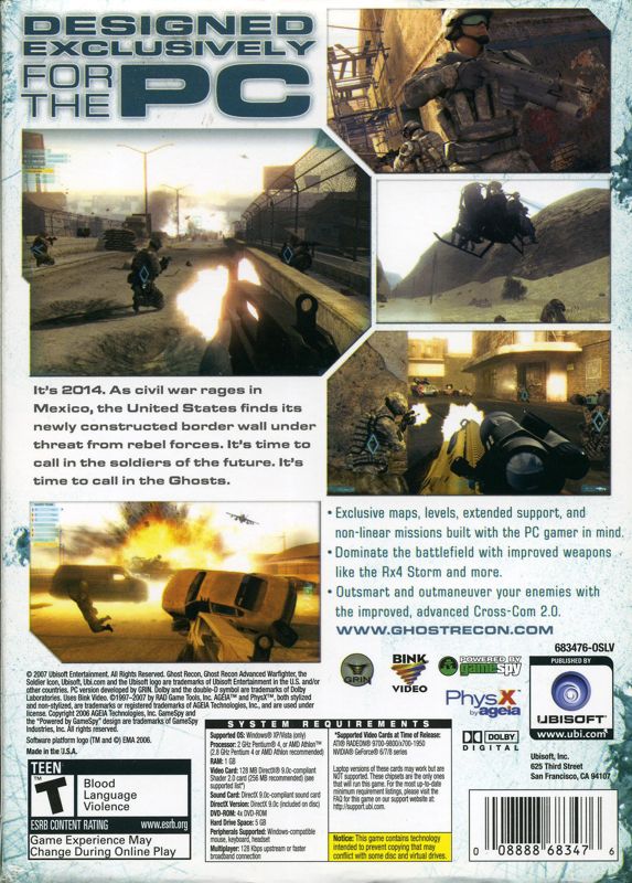 Back Cover for Tom Clancy's Ghost Recon: Advanced Warfighter 2 (Windows)