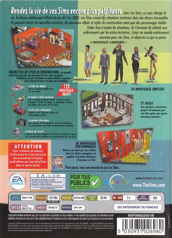 Back Cover for The Sims: Livin' Large (Windows) (Re-release)