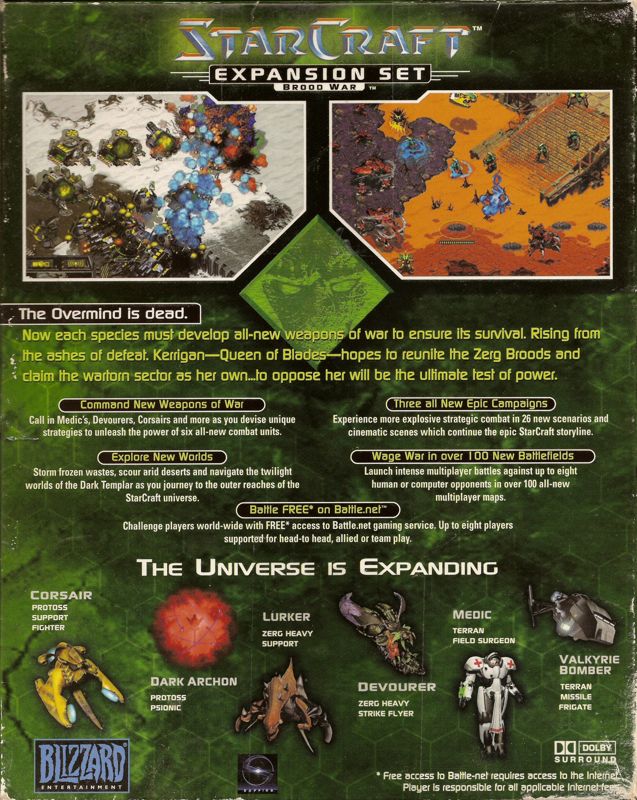 Back Cover for StarCraft: Brood War (Windows)