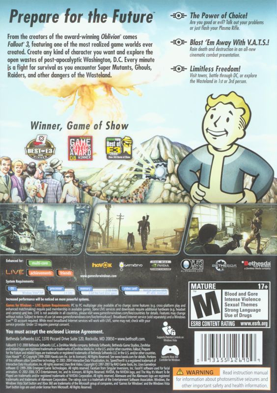 Back Cover for Fallout 3 (Windows)