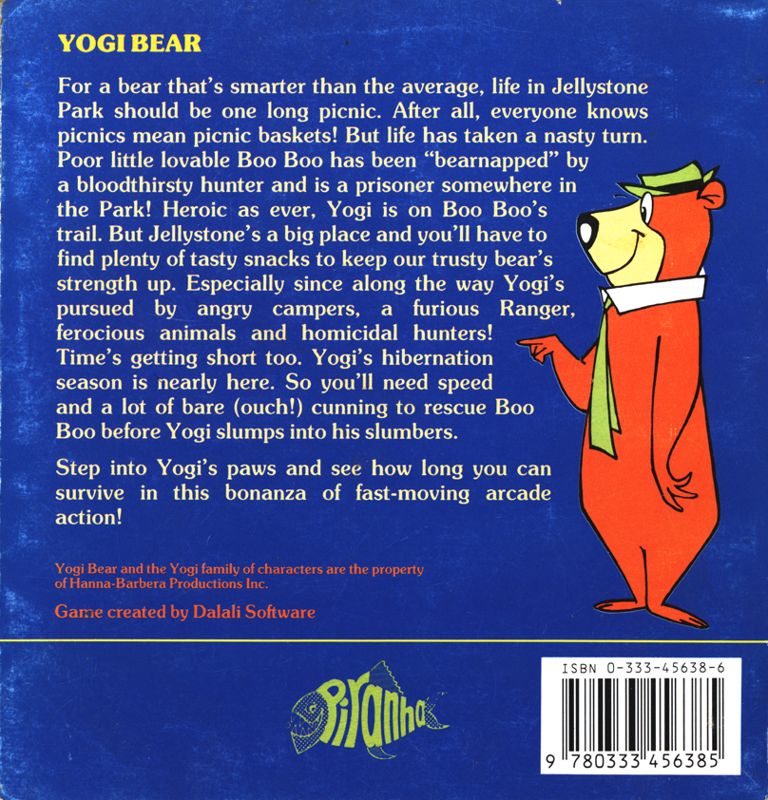 Back Cover for Yogi Bear (Commodore 64)