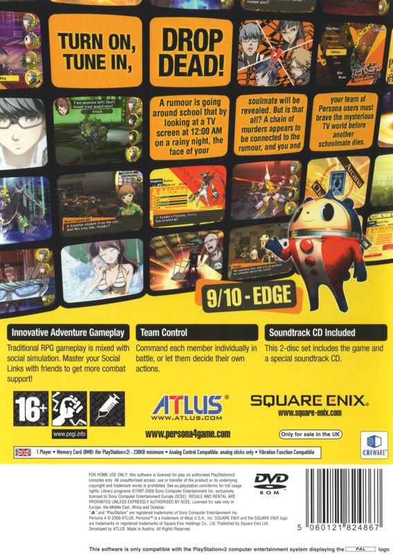 Back Cover for Shin Megami Tensei: Persona 4 (PlayStation 2)