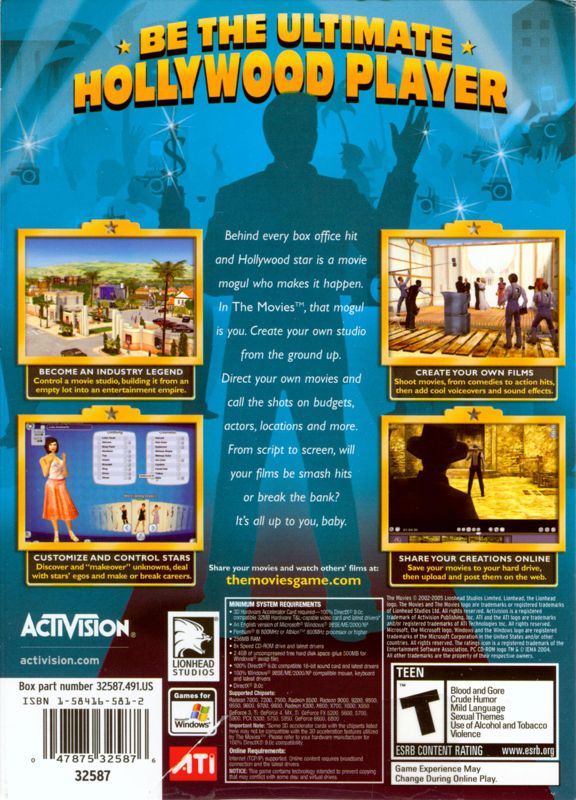 Back Cover for The Movies (Windows)