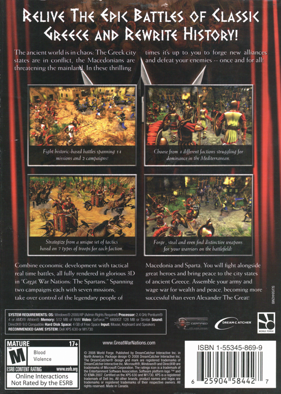 Back Cover for Great War Nations: The Spartans (Windows)