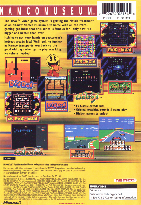 Back Cover for Namco Museum (Xbox)