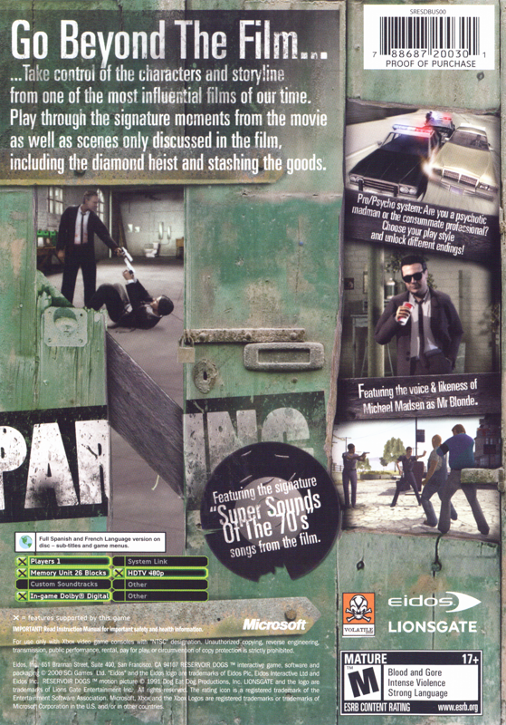 Back Cover for Reservoir Dogs (Xbox)