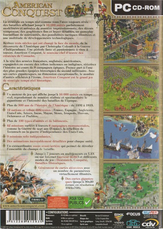 Back Cover for American Conquest (Windows) (Collection Stratégie release (2005))