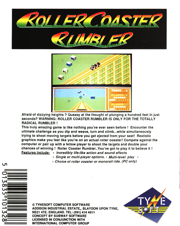 Back Cover for Roller Coaster Rumbler (Commodore 64)