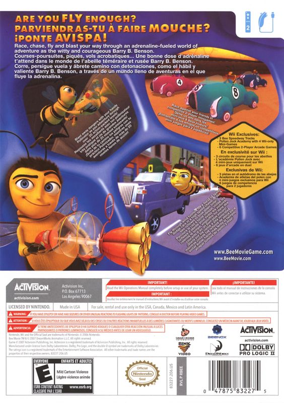 Back Cover for Bee Movie Game (Wii)