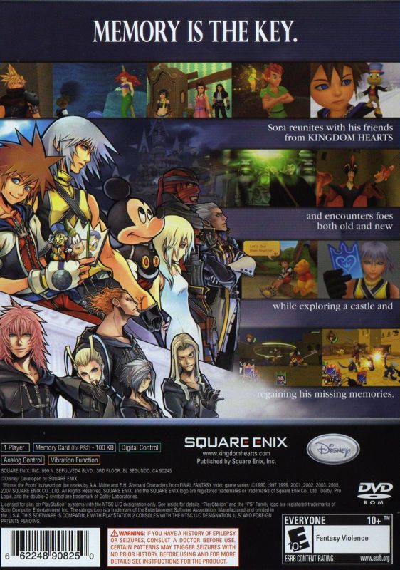 Back Cover for Kingdom Hearts: Re:Chain of Memories (PlayStation 2)