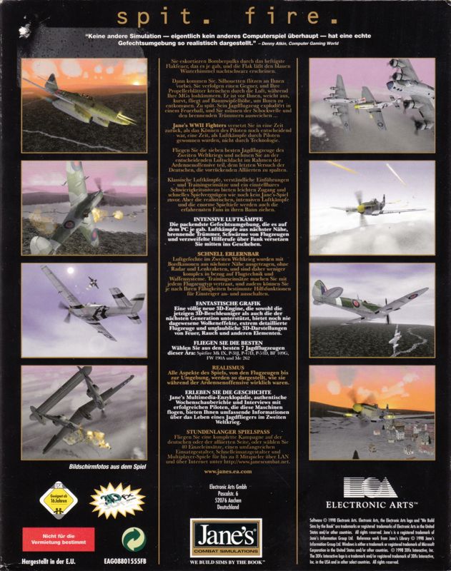 Back Cover for Jane's Combat Simulations: WWII Fighters (Windows)