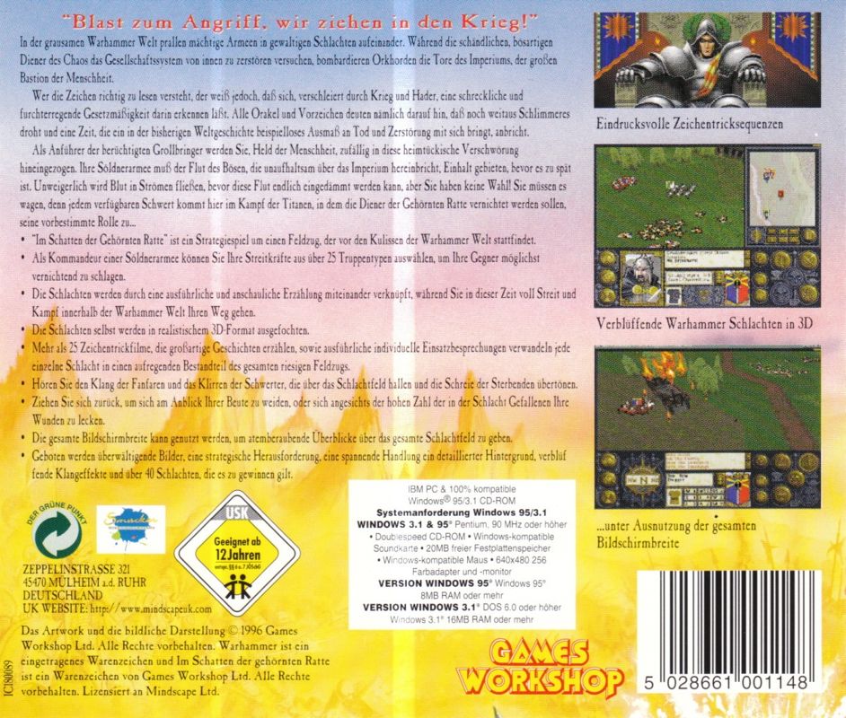 Other for Warhammer: Shadow of the Horned Rat (Windows and Windows 3.x): Jewel Case - Back