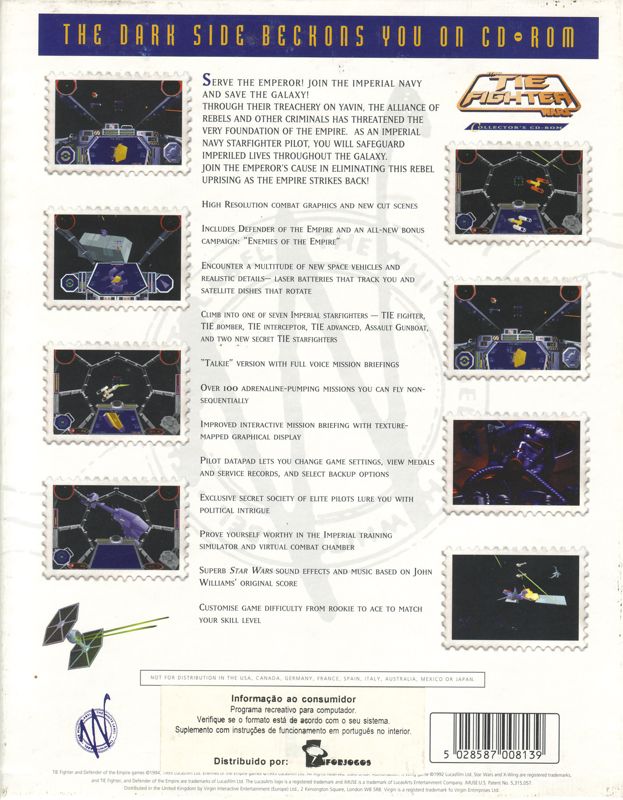 Back Cover for Star Wars: TIE Fighter - Collector's CD-ROM (DOS) (White Label release)
