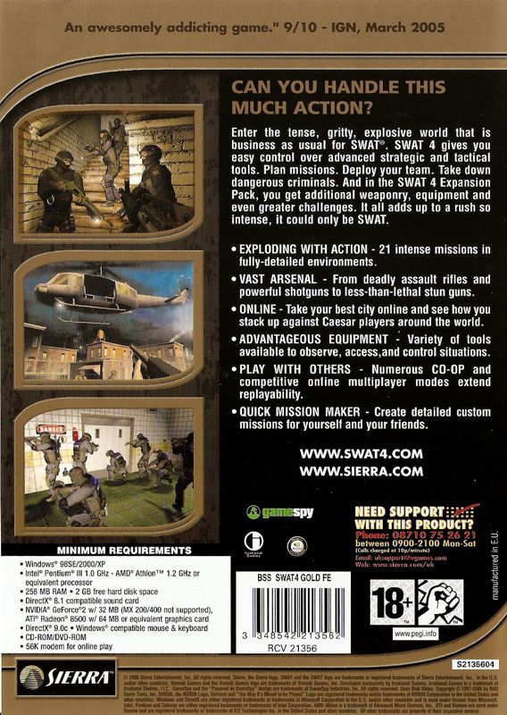 Back Cover for SWAT 4: Gold Edition (Windows) (BestSeller Series release)