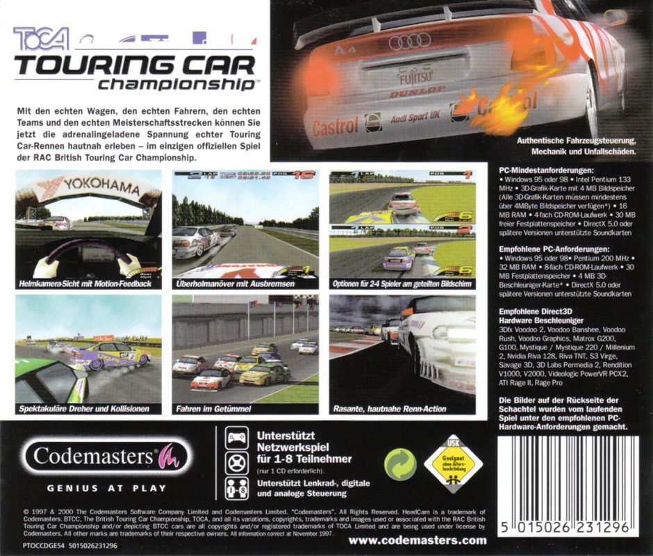 Back Cover for TOCA Championship Racing (Windows)