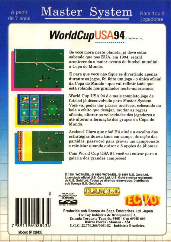 Back Cover for World Cup USA 94 (SEGA Master System)