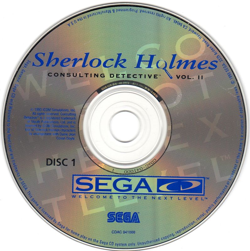 Media for Sherlock Holmes: Consulting Detective - Volume II (SEGA CD): Disc 1/2