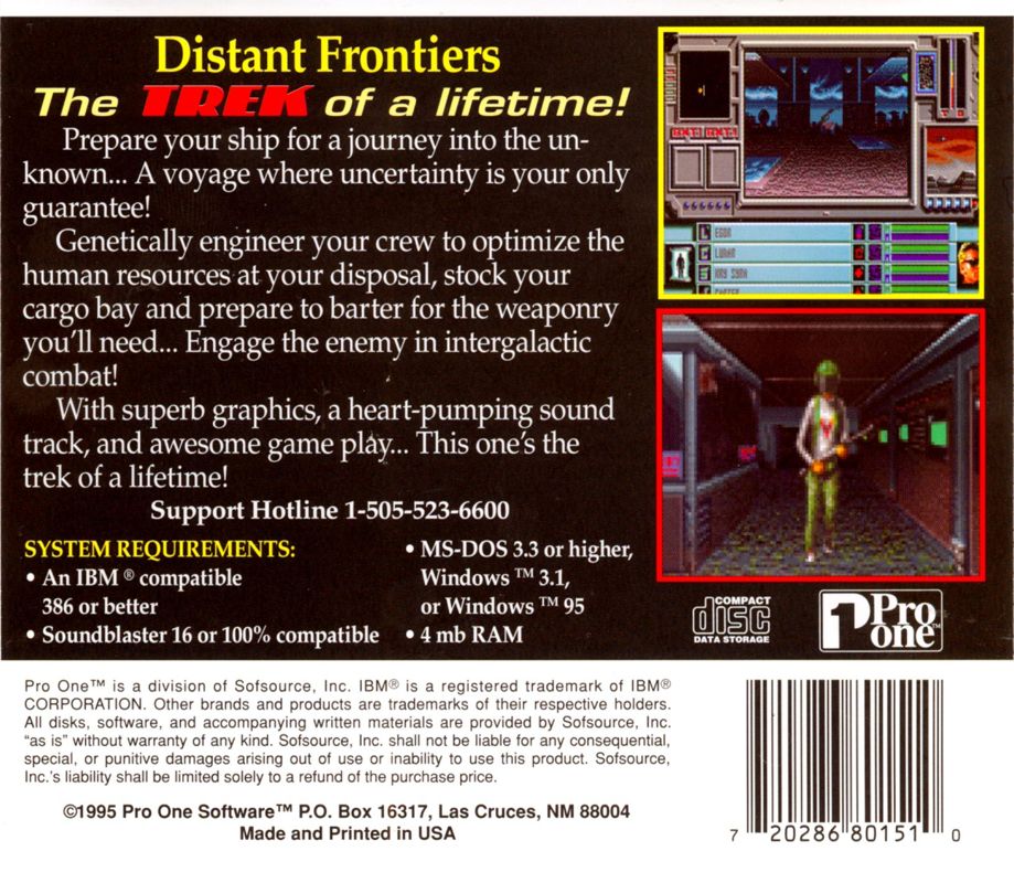 Back Cover for Whale's Voyage (DOS) (1995 Pro One Software release)