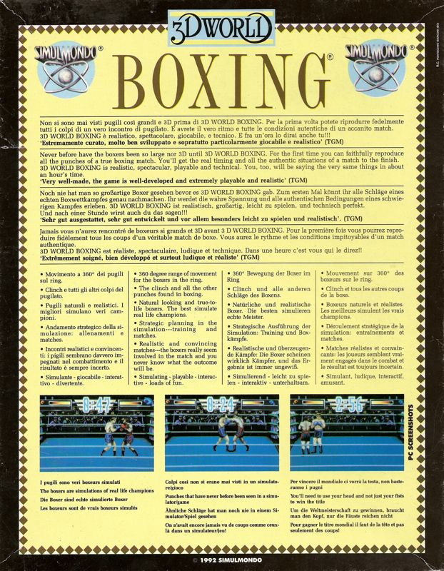 Back Cover for 3D World Boxing (DOS)