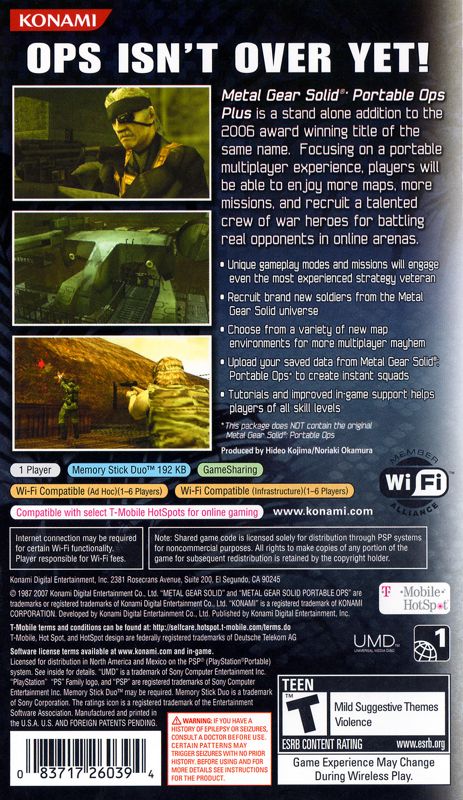 Back Cover for Metal Gear Solid: Portable Ops Plus (PSP)