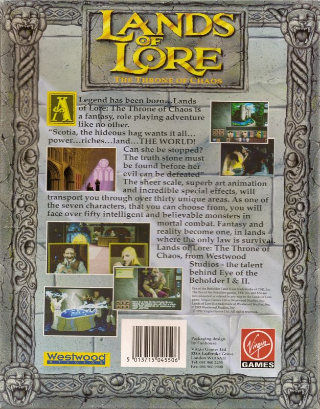 Back Cover for Lands of Lore: The Throne of Chaos (DOS) (3.5" disk version)