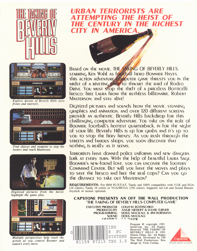 Back Cover for The Taking of Beverly Hills (DOS) (3.5" floppy disk release)