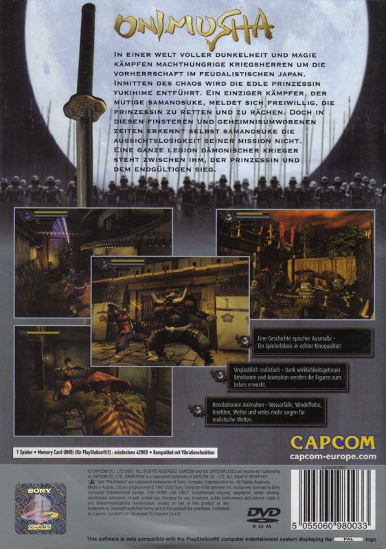 Back Cover for Onimusha: Warlords (PlayStation 2) (Platinum release)