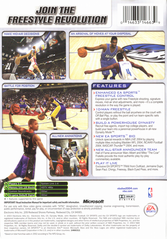 Back Cover for NBA Live 2004 (Xbox)
