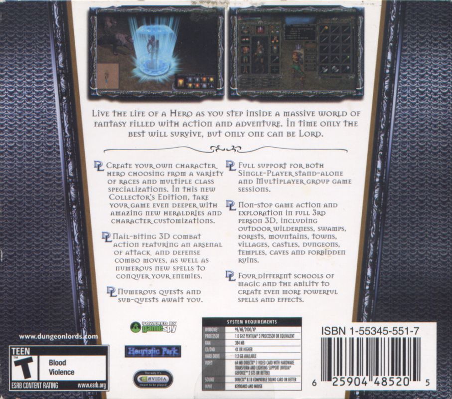 Back Cover for Dungeon Lords: Collector's Edition (Windows) (Budget release)