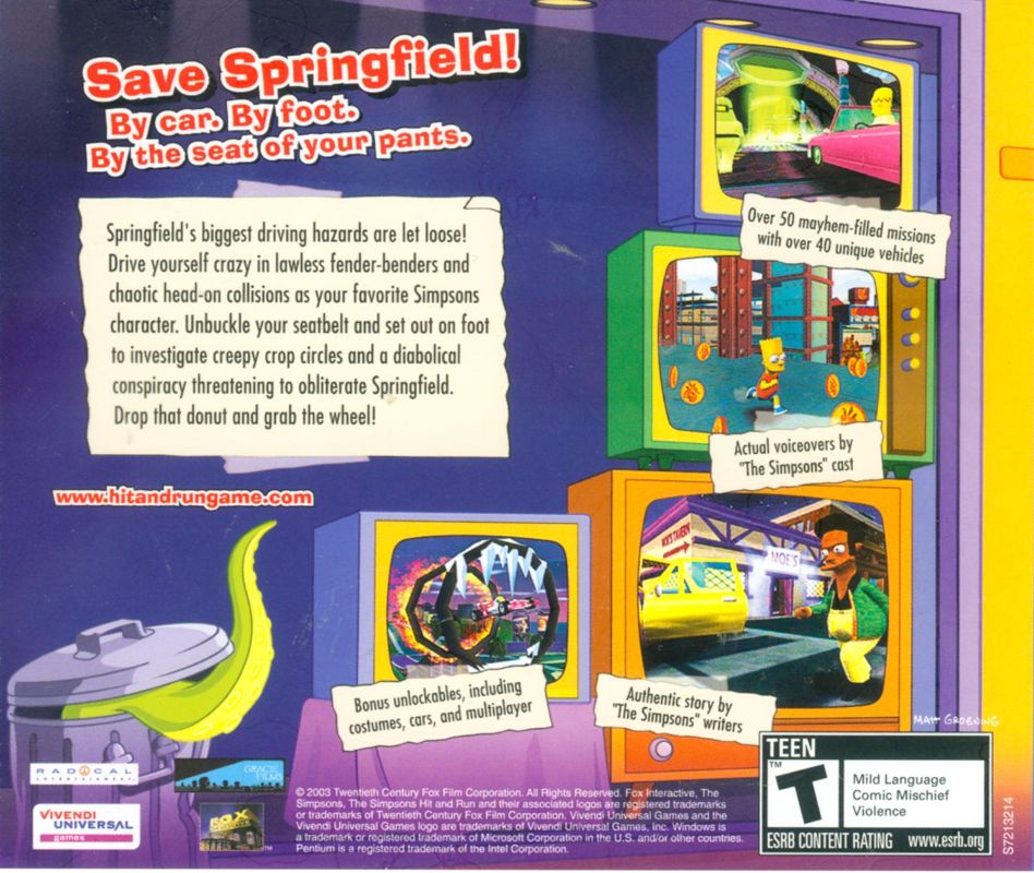 Other for The Simpsons: Hit & Run (Windows): Jewel Case - Back