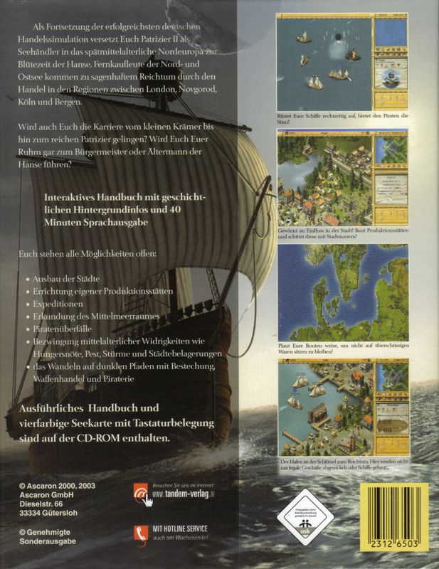 Back Cover for Patrician II: Quest for Power (Windows) (Tandem Verlag release)