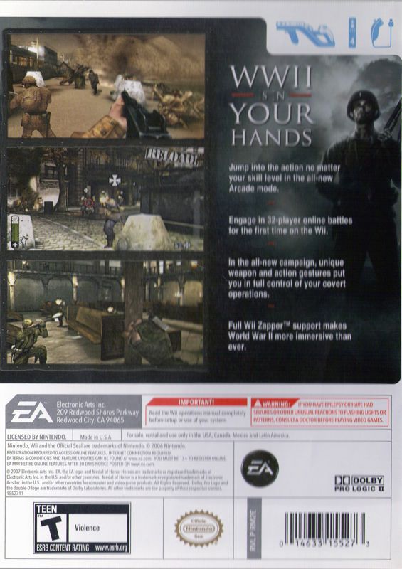 Back Cover for Medal of Honor: Heroes 2 (Wii)