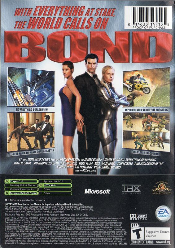 Back Cover for 007: Everything or Nothing (Xbox)