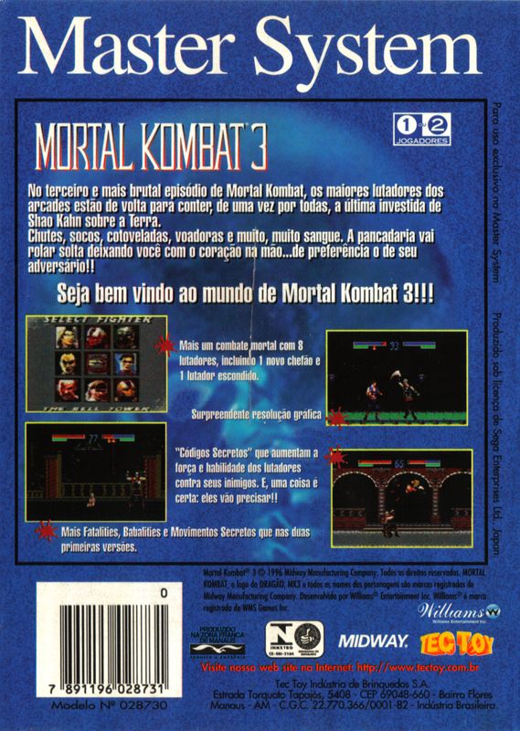 Back Cover for Mortal Kombat 3 (SEGA Master System)