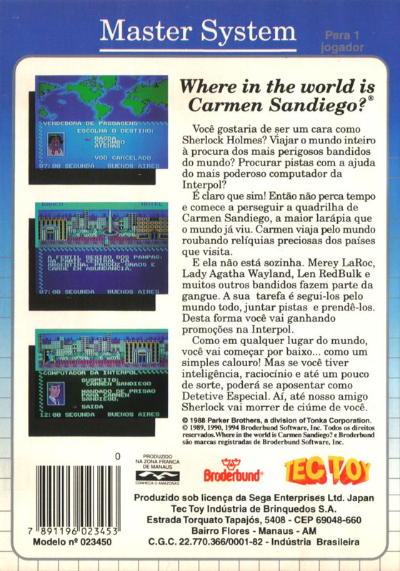 Back Cover for Where in the World is Carmen Sandiego? (SEGA Master System)