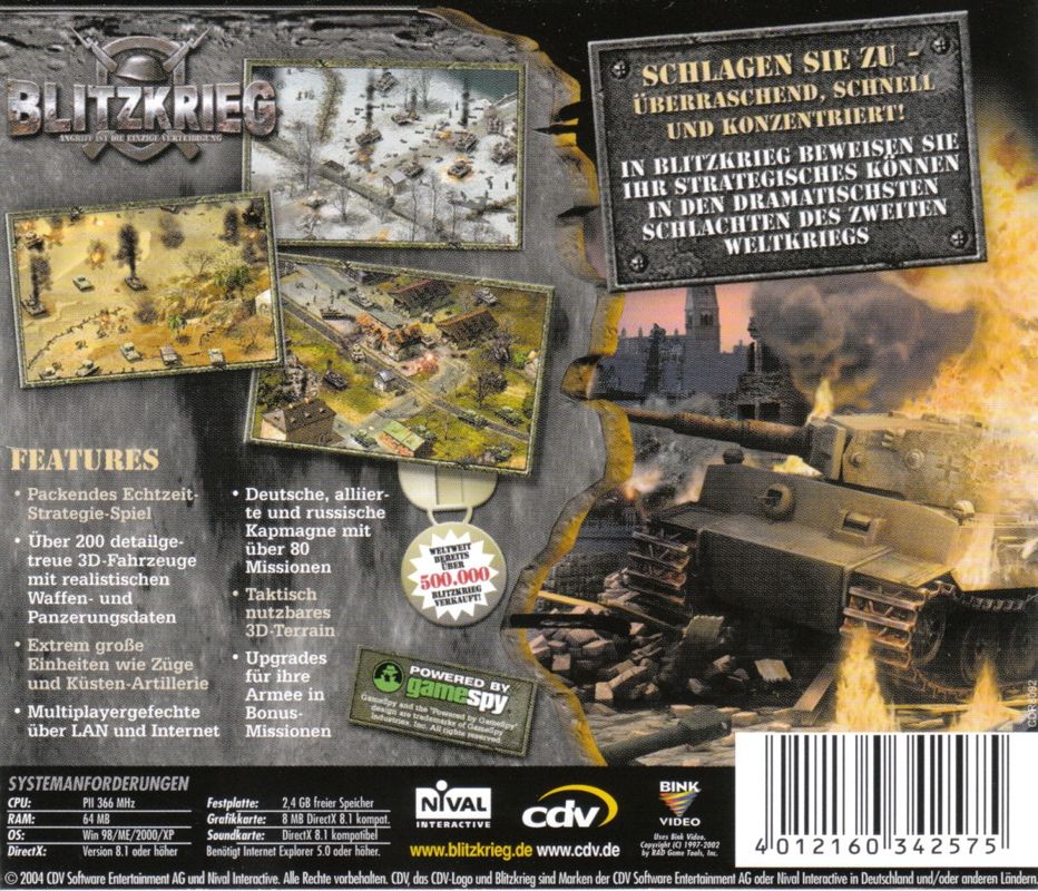 Back Cover for Blitzkrieg (Windows) (Software Pyramide release)