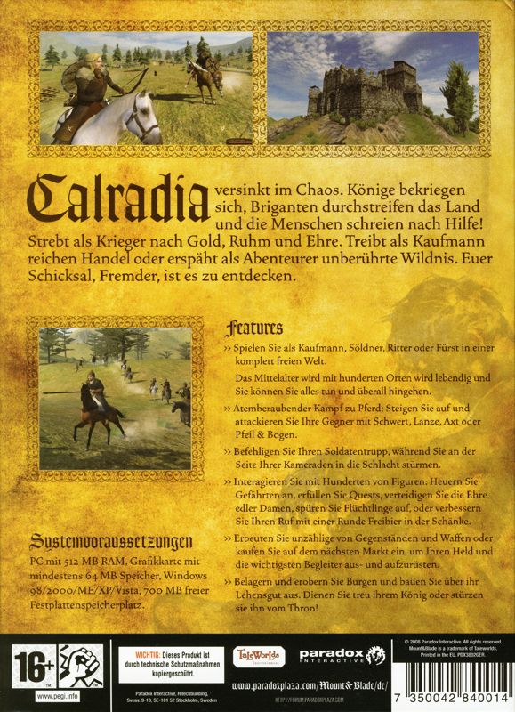 Back Cover for Mount & Blade (Windows) (Re-release already patched to v1.011)