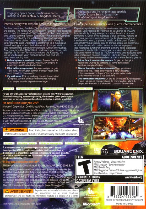 Back Cover for Project Sylpheed: Arc of Deception (Xbox 360)