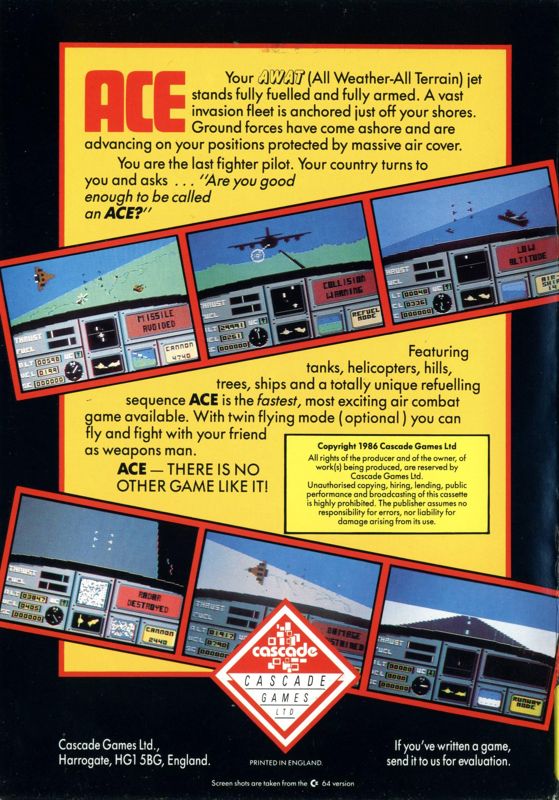 Back Cover for ACE: Air Combat Emulator (ZX Spectrum)