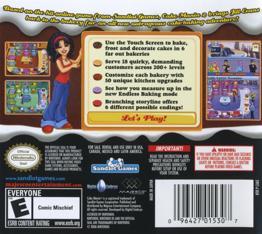 Back Cover for Cake Mania 2: Jill's Next Adventure! (Nintendo DS)