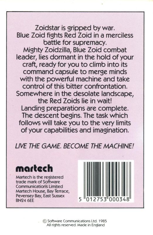 Back Cover for Zoids (MSX)