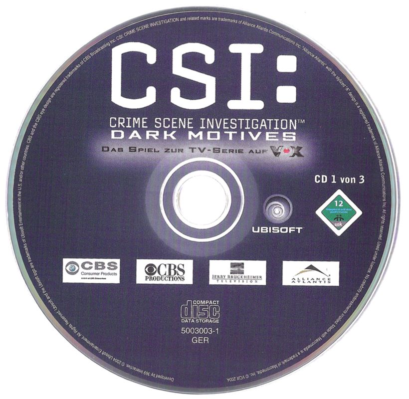 Media for CSI: Crime Scene Investigation - Dark Motives (Windows): Disc 1/3