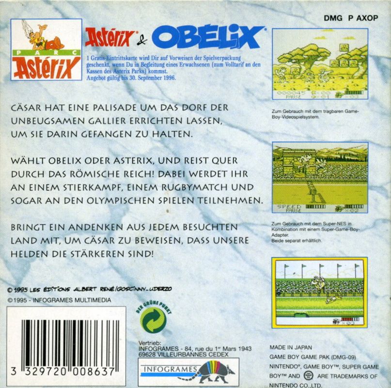 Back Cover for Astérix & Obélix (Game Boy)