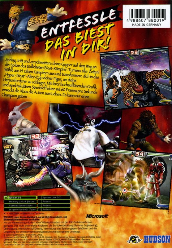 Back Cover for Bloody Roar Extreme (Xbox)