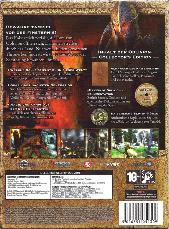 Back Cover for The Elder Scrolls IV: Oblivion (Collector's Edition) (Windows)