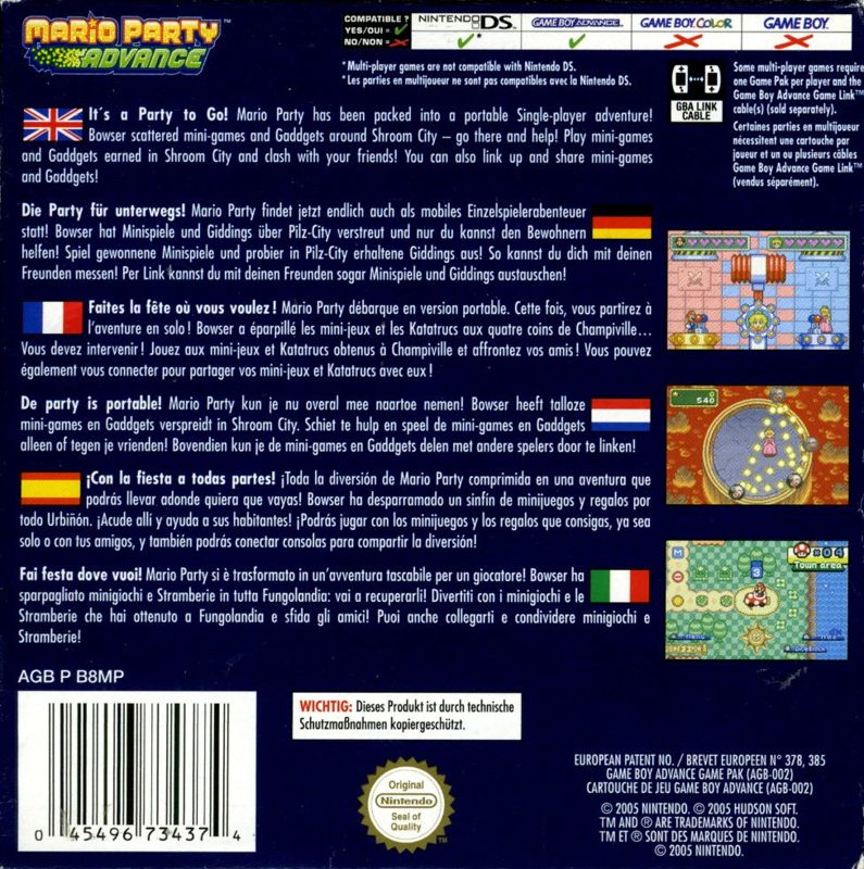 Back Cover for Mario Party Advance (Game Boy Advance)