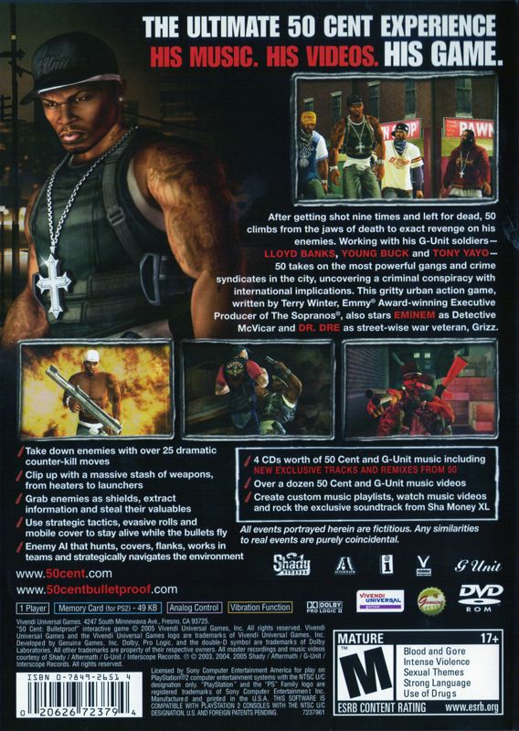 Back Cover for 50 Cent: Bulletproof (PlayStation 2) (Greatest Hits release)