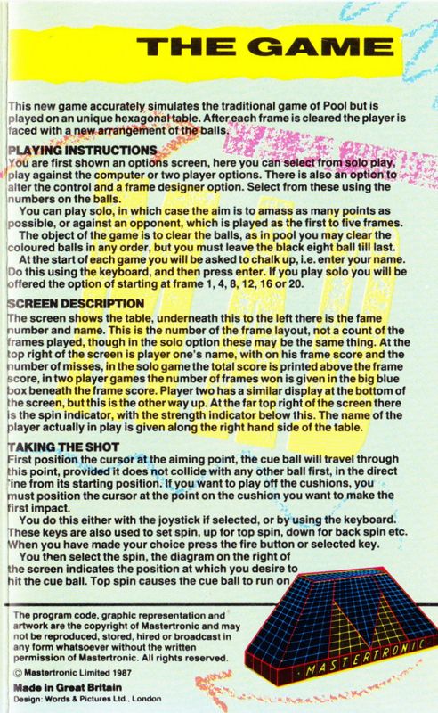 Inside Cover for Angle Ball (ZX Spectrum): Left