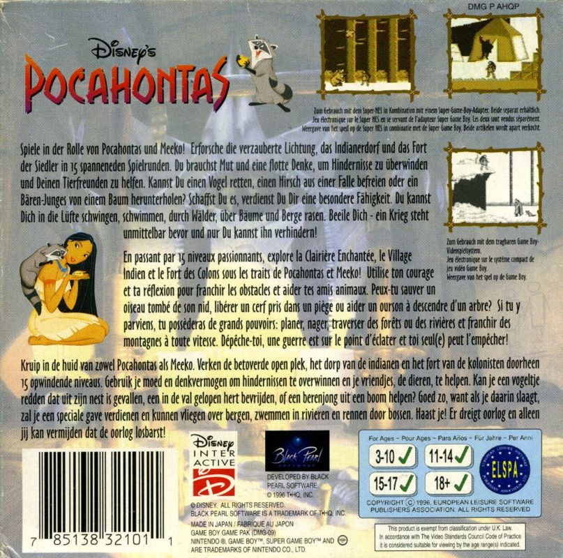 Back Cover for Disney's Pocahontas (Game Boy)