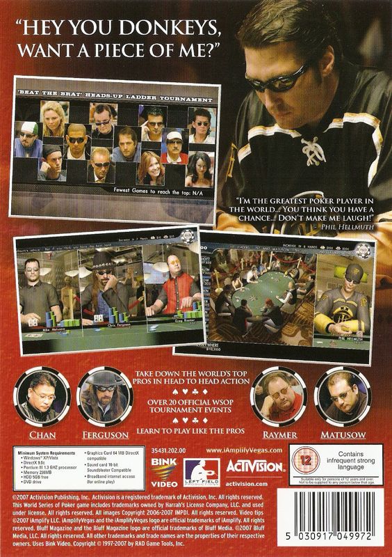 Back Cover for World Series of Poker 2008: Battle for the Bracelets (Windows)